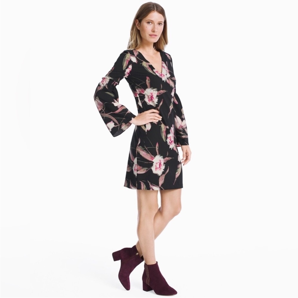 White House black market Long-Sleeve Floral Bell-Sleeve Shift Dress